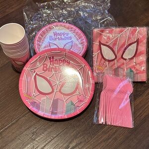 Pink Spider-Themed Party Supplies,  Set of 12